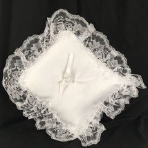 Wedding Ring Bearer Pillow Solid White 8&quot; Square Lace Border Hand Strap ... - £10.07 GBP