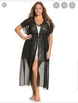 Cacique Seriously Sexy Black Chiffon Sheer Wrap Long Wrap Robe 18/20 New - $44.55