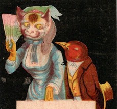The Hitchcock Lamp Anthropomorphic Woman Cat And Gentleman Bird Victoria... - $52.47