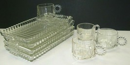 4 Vintage Rectangle Shaped Lunch Plate and Cup sets Clear Glass - £14.68 GBP