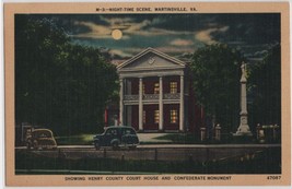 Martinsville VA-Virginia Night Time Scene Henry County Court House Old Postcard - £6.04 GBP