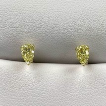 GIA Certified 1.00 TCW Pear Natural Fancy Yellow Diamond Stud Earrings 18k Gold - £3,131.39 GBP