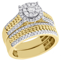 1.50 Carat 14K Yellow Gold Over Round Diamond Engagement Wedding Bridal Ring Set - £79.02 GBP