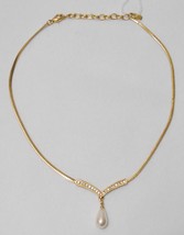 Vendome Coro Vintage Necklace Choker Gold Tone Faux Pearl Drop Rhinestones 17&quot; - £43.92 GBP