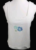 Fresh Produce Size S White Top Floral Sleeveless Cotton Square Neck - £11.86 GBP