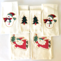 Set of 6 Jolly Christmas Bath Hand &amp; Finger Tip Towels Tree Snowman Santa White - £19.32 GBP