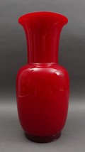 Venini 1986 Signed Italian Murano Opalino Red Large Art Glass Vase 14&quot; - £759.23 GBP