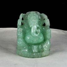 Lord Ganesha Statue Home Decor 3280 Carats Natural Green Emerald Quartz Gemstone - £442.23 GBP