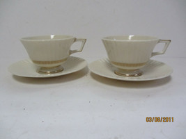 Lenox China Cretan 0316 24K Ivory 2 Tea Cups &amp; S Aucers Gold Greek Key Trim - £7.96 GBP