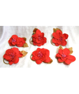 Vintage Lot of 6 Red Cloth Decorative Floral Shaped Napkin Ring Holders 1-f - €33,76 EUR