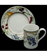 2 pc Set Dansk UMBRIAN FRUITS PATTERN Dessert or B&amp;B Plate and Handled Mug - $27.12 CAD