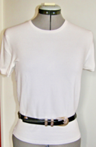 VINTAGE FULL GRAIN BLACK LEATHER+SILVER CONCHO MEDALLION BELT- SOUTHWEST... - $11.88