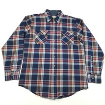 Vintage Sears Button Down Shirt Mens M 15-15.5 Blue Brown Plaid Acrylic - £14.81 GBP