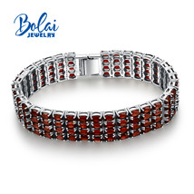 Natural Red garnet luxury bracelet S925 silver fine engagement gift for women - £210.07 GBP