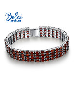 Natural Red garnet luxury bracelet S925 silver fine engagement gift for women - £206.02 GBP