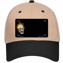 Flaming Skull Offset Novelty Khaki Mesh License Plate Hat - £22.80 GBP