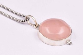 925 Sterling Silver Rose Quartz Handmade Women Pendant Beautiful Necklace Gift - £41.41 GBP