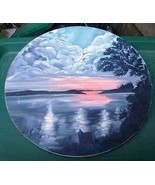 ~~ Beautiful Sunset On Lake Scene 14&quot; Wooden Hand Painted Wall Art/Decor ~~ - £7.85 GBP