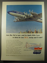 1954 United Airlines Ad - Leave new york at noon - reach Los Angeles before 5 - $18.49