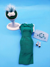 VINTAGE BARBIE EMERALD GREEN SILK SHEATH DRESS AMAZING MINT  - $69.99