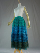 GREEN BLUE Tiered Tulle Skirt Women Custom Plus Size Long Tulle Skirt image 7