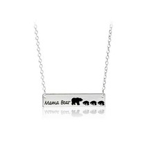 Mom Mama Three Baby Bear Bar Silver Necklace Mother Grizzly for Mothers day gift - $7.91