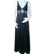 Vtg Black Satin Diamond Long Nightgown Womens Large Sheer Negligee Gown ... - $66.22