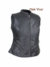 Women&#39;s Leather Gun Pocket Vest Club Vest Leather Apparel Biker Vest - $75.29 CAD+