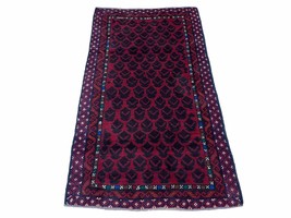 2&#39; 8&quot; X 4&#39; 6&quot; Vintage Handmade Tribal Wool Rug Balouchi Rug Afghan Rug Red Blue - £157.99 GBP