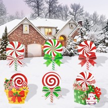 Candy Christmas Decorations Outdoor Yard Signs - 6Pcs Plastic Peppermint Lollipo - £22.77 GBP