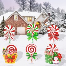 Candy Christmas Decorations Outdoor Yard Signs - 6Pcs Plastic Peppermint Lollipo - £23.88 GBP