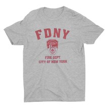 FDNY Gray Tee Red Shield Fire Dept New York City T-Shirt Tee Mens Shirt Licensed - £15.97 GBP+