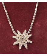 Vintage Snowflake Design Choker Necklace Rhinestones 15 Inches Beautiful - $15.88