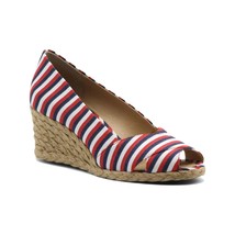 Adrienne Vittadini Womens 8 M Patriotic Striped Peep Toe Wedges Heels NIB YC1 - £29.45 GBP