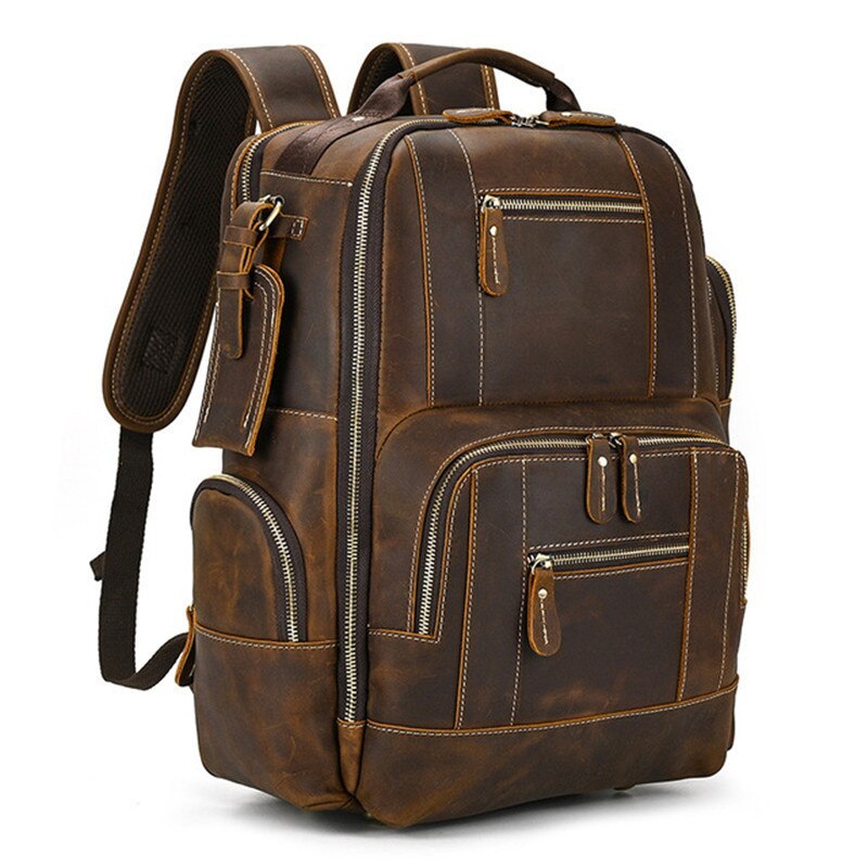 Retro Crazy Horse Leather Men's Large-capacity Laptop Schoolbag Teenagers Daily  - $240.58
