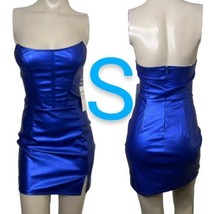 Metallic Royal Blue Faux Leather Sexy Tube Strapless Corset Dress~Size S - £28.57 GBP