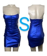 Metallic Royal Blue Faux Leather Sexy Tube Strapless Corset Dress~Size S - £28.15 GBP
