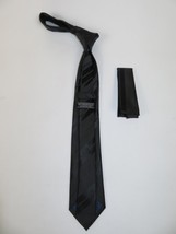 Mens Narrow Tie/Hankie Set Microfiber Silky Vito Rofolo VTR-97 Black Shadow image 2