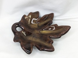 Pottery Brown Leaf Shape Trinket Dish Plate 6 Inch Redware - £10.40 GBP