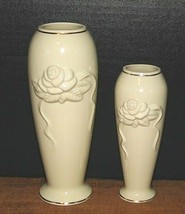 Lenox 8&quot; and 6&quot; Bud Vases with Gold Trim- Ivory with Rose Design - $14.36
