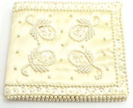 VTG 50s Wallet Embellished Wedding Sequins Pearl Ivory Rayon Satin Carousel - $24.75