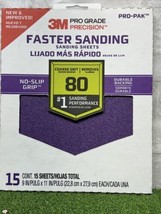 3M 15 Pack 9&quot;x 11&quot; Pro Grade Precision Sand Paper 80 Grit - £19.78 GBP