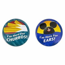 Disney Parks&quot;I&#39;m Here for Ears!&quot; &amp;&quot;I&#39;m Here for Churros!&quot; Button Set - £11.64 GBP