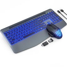 Wireless Keyboard And Mouse Backlit, Wrist Rest, Jiggler Mouse, Phone Holder, Er - £73.98 GBP