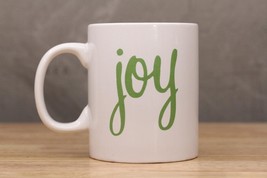 New Clay Art Large White Coffee Mug Christmas Word JOY in Green Lettering - £8.96 GBP