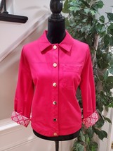 Chico&#39;s Pink Long Sleeve Collared Lined Button Front Jacket Size 1 (Medium) - £26.17 GBP