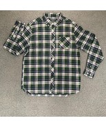 River Trail Flannel Shirt Mens M Regular Fit Green White Plaid Casual Bu... - £8.28 GBP