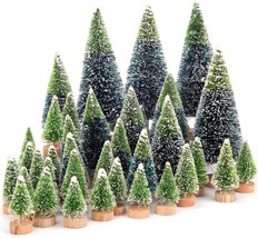 40Pcs Mini Sisal Snow Frost Trees Bottle Brush Trees 5 Sizes Christmas DIY Decor - £24.90 GBP