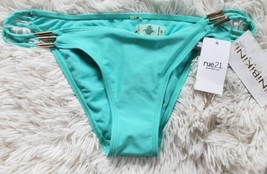 Rue21 Tini Bikini Swimwear Bottoms Women&#39;s Size XS Green Sexy Gold Accents - £10.73 GBP