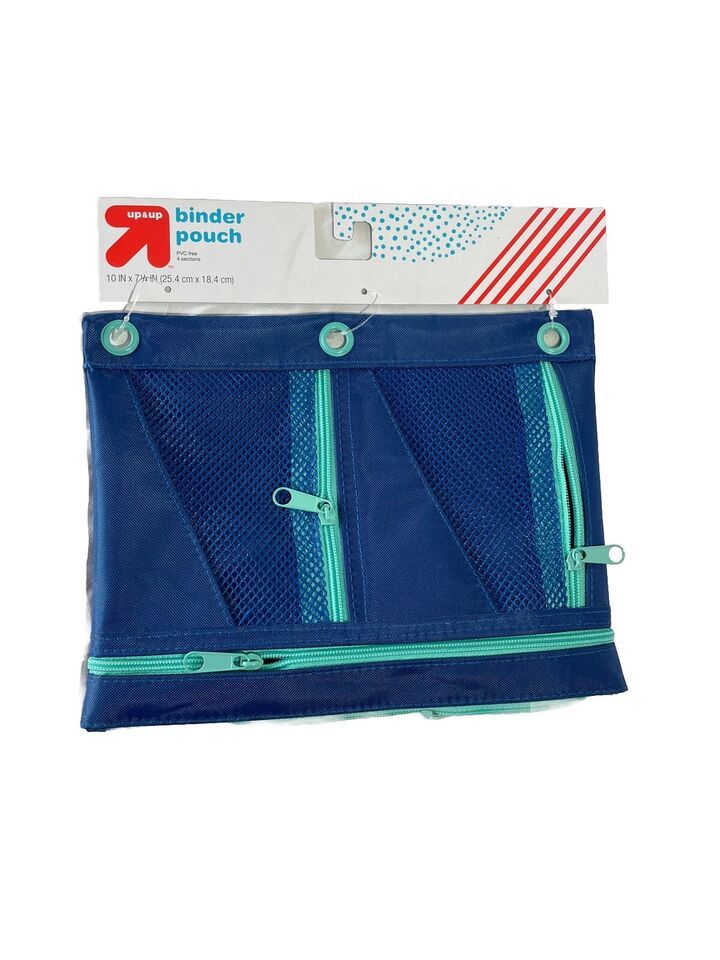 Blue Pencil Pouch Case For Three Ringed Binder 10&quot; x 7.25&quot; Storage Pockets - $7.69